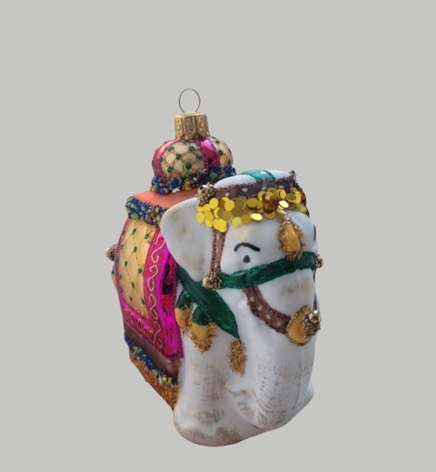 Bombka formowa: Słoń indyjski biały z kamieniami (363) SE