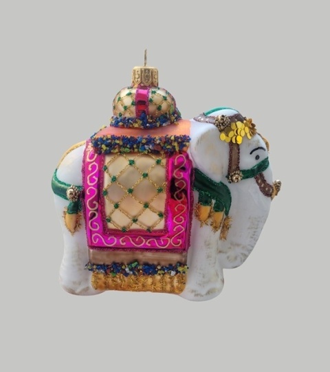 Bombka formowa: Słoń indyjski biały z kamieniami (363) SE