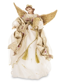 Anioł 39cm z materiału złoty stojący tuba na czub (182341) h:39x13x23cm