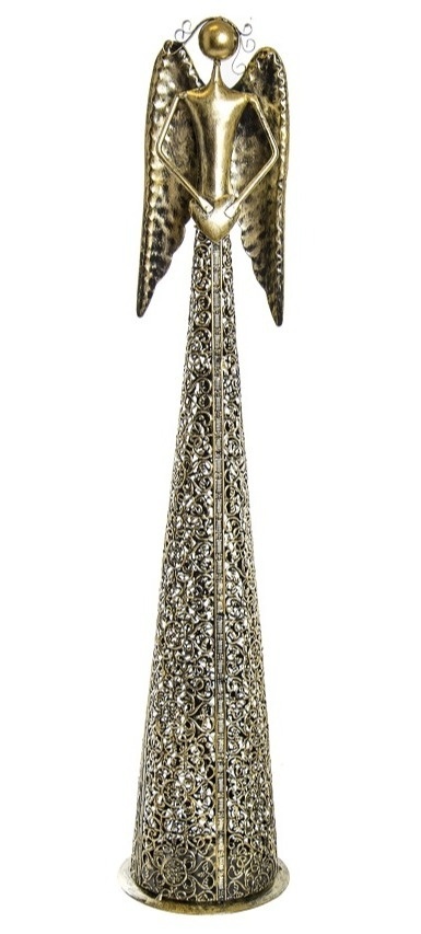 Anioł metalowy złoty 68cm ażurowy z sercem w dół (ART18392) fi 14cm-20%