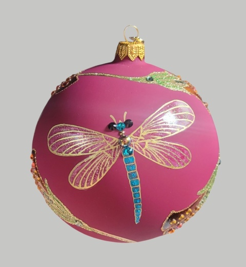 Bombka GlitterLab: Fi 110mm burgundowa bursztynowe kwiatki (4460KBB)