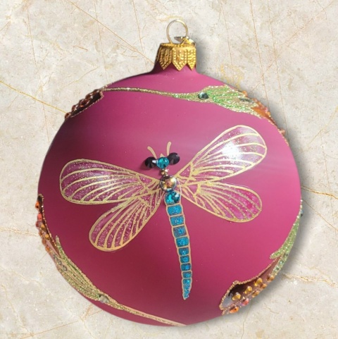 Bombka GlitterLab: Fi 110mm burgundowa bursztynowe kwiatki (4460KBB)