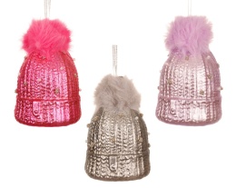 Bombka szklana Czapka zimowa lila z futerkiem (121822)