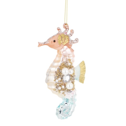 Bombka szklana: Konik morski różowy z perełkami (179951)