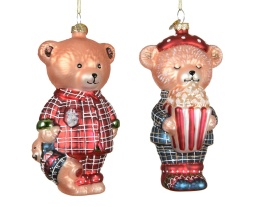 Glass bauble: Teddy bear in blue pajamas with popcorn (129630)