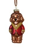 Glass bauble: Dog, burgundy jacket, gold collar (125107)