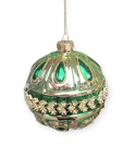 Glass bauble 10cm embossed green with zircons (523401)