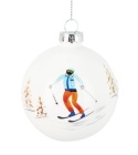 Glass bauble 8cm white opal skiers (518797)
