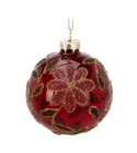 Glass bauble 8cm sugar flowers transparent red (523386)