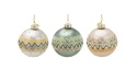 Glass bauble 8cm matte green glitter pattern (523381)