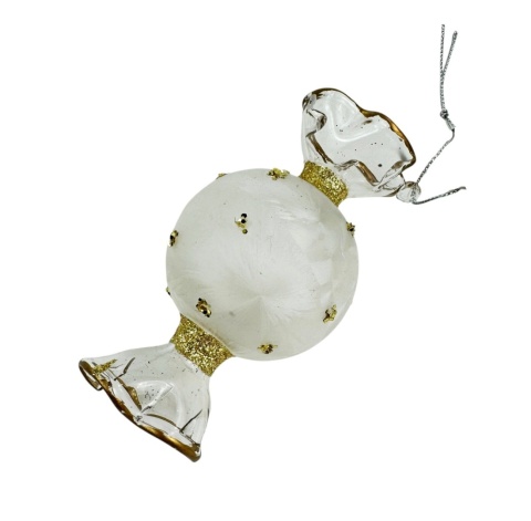 Glass bauble: Frosty candy gold glitter (RF0732)