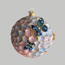 Bombka GlitterLab: Kula żłobiona opalizująca biała z motylami 9cm (5183BM)