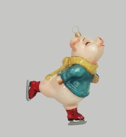 GlitterLab bauble: Pink Piggy on ice skates (5162P)