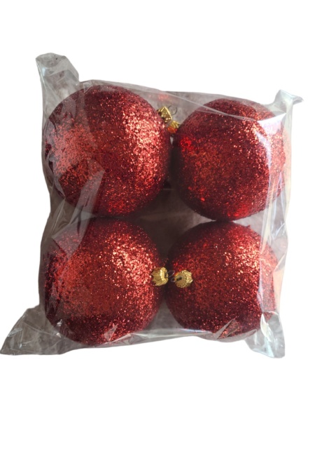 Bombki plastikowe czerwone brokatowe 120mm op-4szt (O)