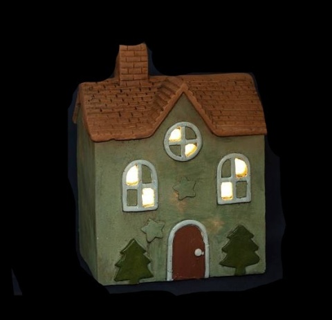 Ceramic house retro green LED (POR10734)