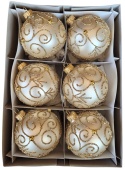 Baubles 80 decorated with ornament, pack of 6: GOLDEN WHISPER