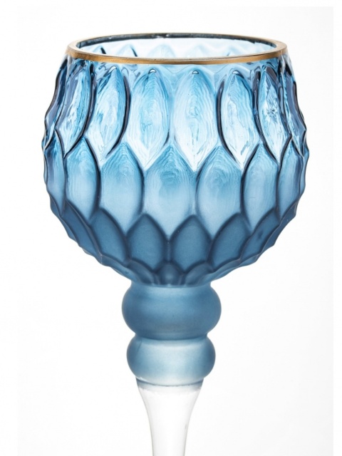 Kielich szklany granatowy matowy 40cm złote obrzeże (140086)