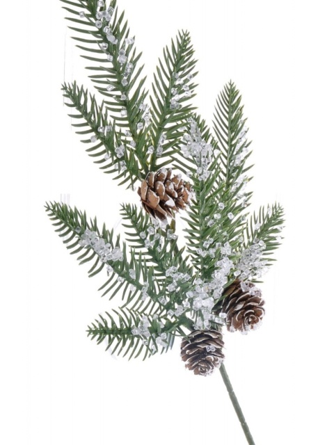 Gałązka PE zielona z lodem i szyszkami (XY18-418-1A)-20%