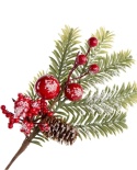 Gałązka z czerwonymi owocami i szyszką (OZB07038) h:30x15cm
