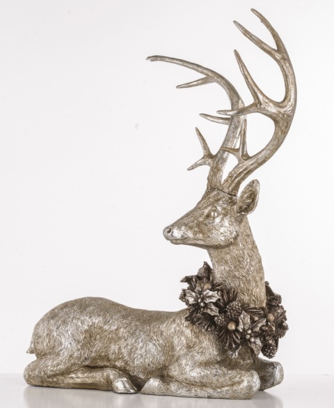 Ceramic deer with a wreath, lying, gold, rubbed 55cm (139533)