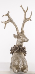Ceramic deer with a wreath, lying, gold, rubbed 55cm (139533)