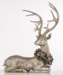 Ceramic deer with a wreath, lying, gold, rubbed 55cm (139533)