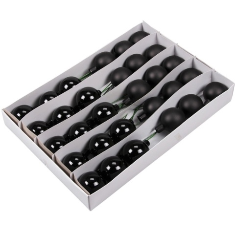 Kpl 30 bombek szklanych 50mm na druciku (102442) czarny błysk/mat-20%