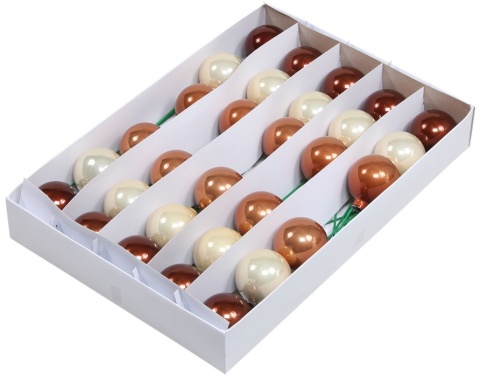 Kpl 30 bombek szklanych 50mm na druciku mix beż/brąz/miedź (122142)-20%