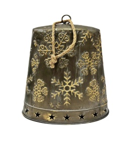 Large, flat, brown, distressed metal bell (RF0480)