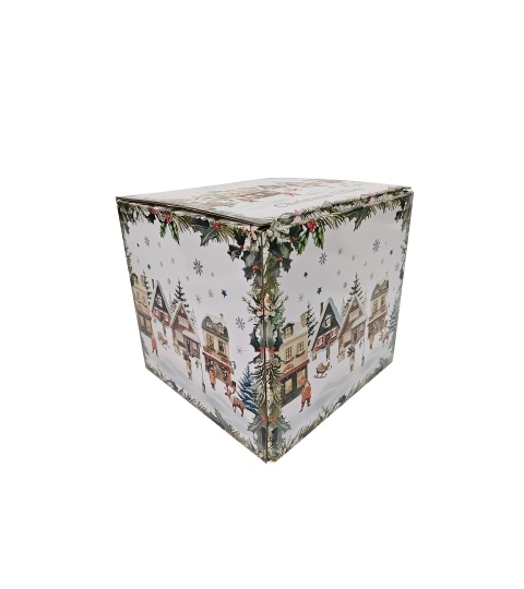 Christmas Village porcelain cup, jug and saucer, decorative box