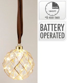 Glass ball 12cm gold rhombus 10LED bat. 2xAA (AAB201300)