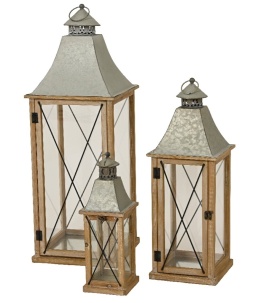 Kpl. 3 latarnie drewniane metalowy dach (386573)