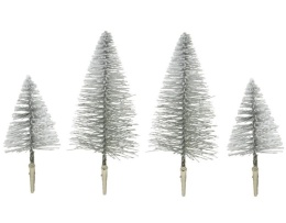 Kpl. 4 choinek zielonych ośnieżonych na klipsie w ramce (680900) h:27*8cm
