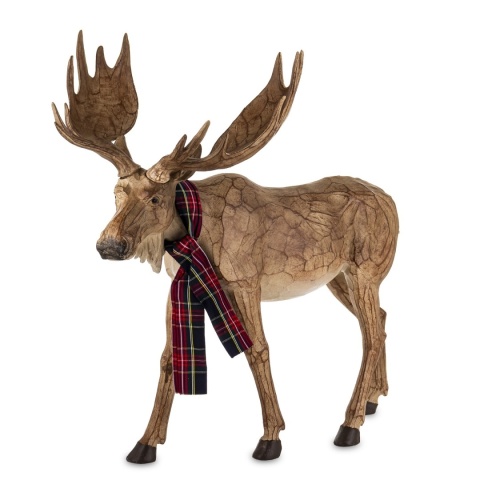 Standing moose polyresin in a checkered scarf (180926)