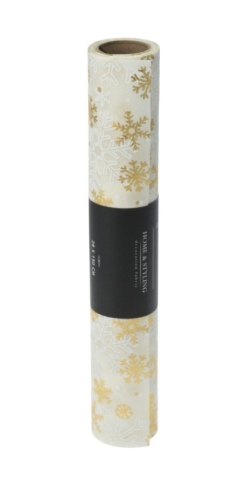 Decorative material ecru gold snowflakes (516628)