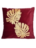 Poduszka welurowa bordowa ze złotymi liśćmi 45*45cm (8319)-20%