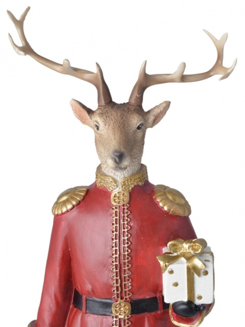 Renifer ceram. z prezentem bordowy surdut h:40x11x10cm (2707)