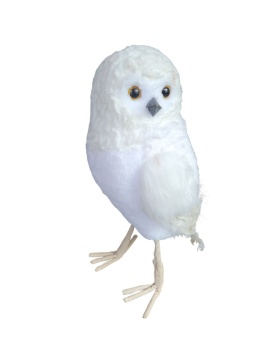 Sowa biała stojąca MAXI futerko i pióra h:50x23x27cm (740723)