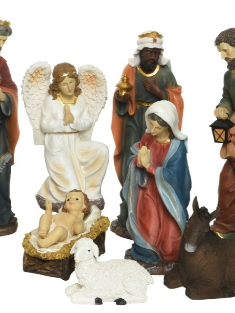 Nativity scene with 11 figures, hand-painted, 45cm, large, polyresin (596449)