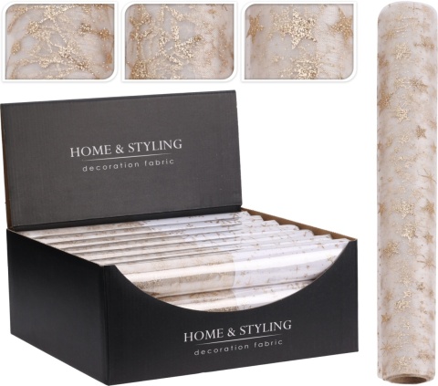 Organza white and gold twigs 30x500cm (523842)