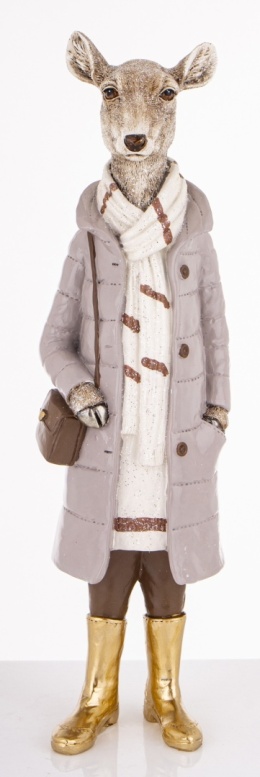 Mrs. reindeer 36cm in coat with polyresin bag (181048)