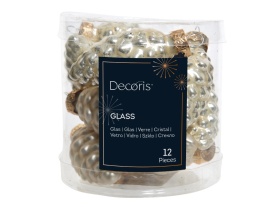 Glass cones ecru glossy/matt 2.5x6cm round - 12 pcs (012106)