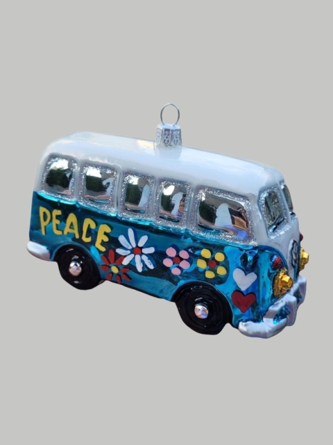 Bauble form: VW car white and blue with flowers (143)SE