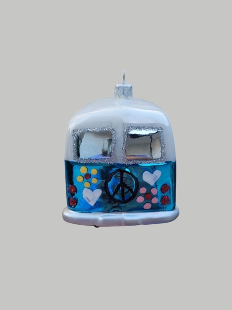 Bauble form: VW car white and blue with flowers (143)SE