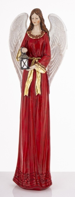 Angel 38cm with a lantern in a red dress, polyresin (181039)