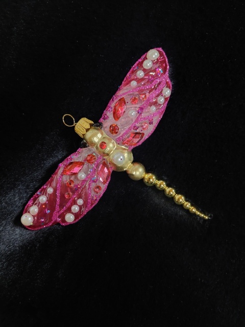 Bombka formowa: Ważka różowa z kamieniami (336) SZW