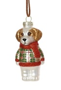Glass bauble: Dog in a sweater, red scarf (125107)