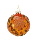 Glass bauble 8cm sugar flowers transparent orange (523386)