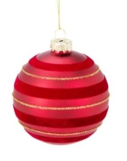 Glass bauble 8cm matte red velvet stripes (512271)