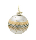 Glass bauble 8cm matte pearl glitter pattern (523381)